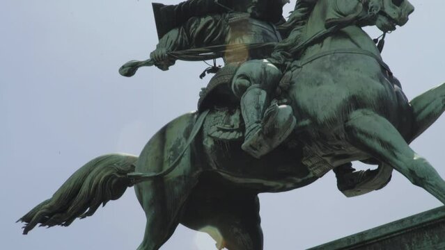 Statue of Kusunoki Masashige low angle closeup cinematic footage looking at emperor shogun