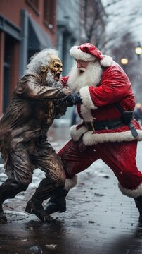 Zombie vs. Santa: An Epic Street Battle Unfolds