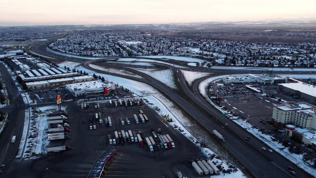 Calgary's Deerfoot Highway in the southeast during the winter, near Deerfoot Casino.