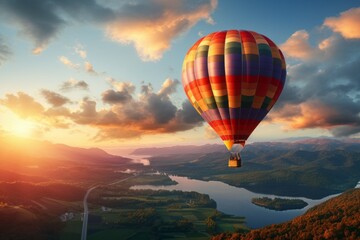 Fototapeta na wymiar Hot air balloon in the sky. Background with selective focus and copy space