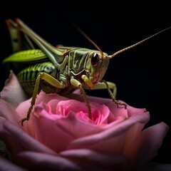 AI generated illustration of a macro of a green grasshopper
