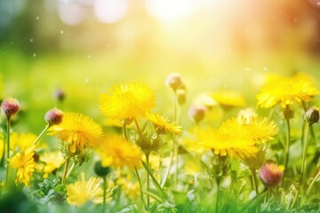 AI generated illustration of a vibrant landscape of a sun-soaked field of bright yellow wildflowers