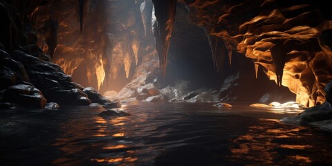 a cave with sunlight shining through it, generative AI