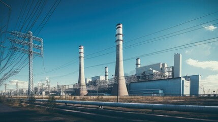 Obraz premium A Main power plants and power generators High voltage poles in power plants Energy and energy saving concepts.