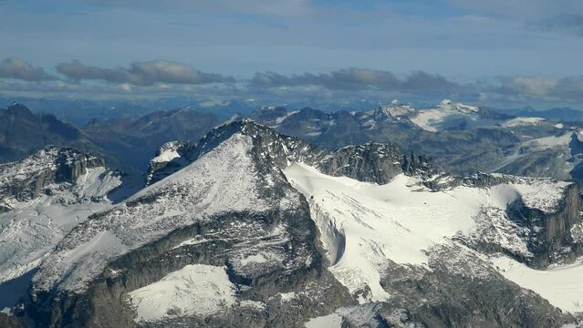 Snow Rock Mountain Range In Garibaldi Provincial Park In British Columbia, Canada. Aerial Drone Shot