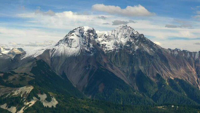 Snowcapped Mountains At Garibaldi Provincial Park In British Columbia, Canada. Aerial Drone Shot