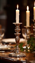 Obraz na płótnie Canvas Exquisite Detail: A Captivating Close-Up of a Silver Candlestick