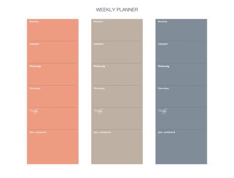 Weekly Planner. (Daily) Minimalist planner template set. Vector illustration.