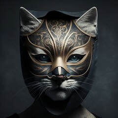 AI generated illustration of cat wearing knight mask