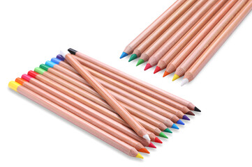 Obraz premium Colorful pastel pencils isolated on white, collection. Drawing supplies