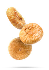 Dried figs falling on white background. Exotic fruit