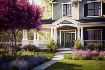Fototapeta na wymiar AI generated illustration of house with a beautiful garden