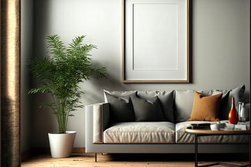 AI generated illustration of a modern frame on a white wall in a living room
