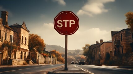 Stop sign on the street Generative AI - obrazy, fototapety, plakaty
