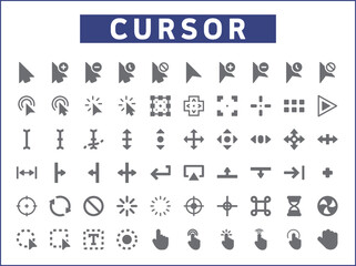 Fototapeta na wymiar Set of cursors and selection line style. It contains such as pointer, click, mouse, arrows, icon, clock, interface, wireframe, computer and other elements.