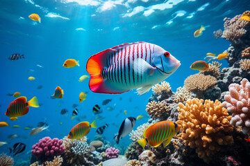 Beautiful underwater view of coral reef and tropical fish