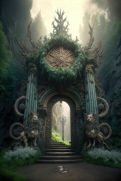 Vertical AI-generated illustration of Valhalla gates