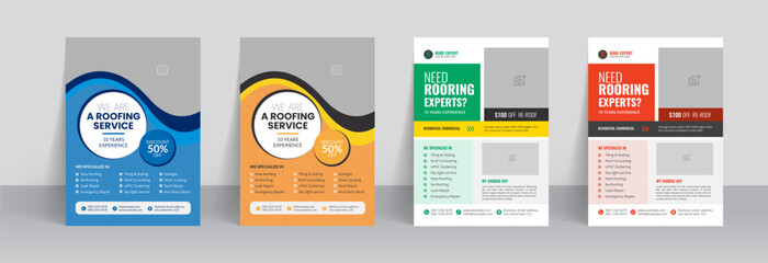 Roofing service flyer brochure cover template and handyman home repair leaflet design