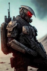 Fototapeta premium AI generated illustration of futuristic soldier with weapon