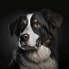 AI generated illustration of cute black and white Bernese Mountain Dog portrait