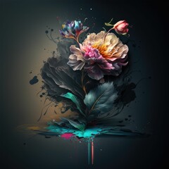 AI generated illustration of colorful flowers on a black background.