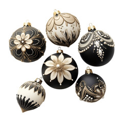 set of Christmas ornaments in black and cream