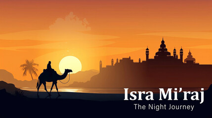Al-Isra wal Mi'raj Poster Design. The night journey Prophet Muhammad Illustration - obrazy, fototapety, plakaty