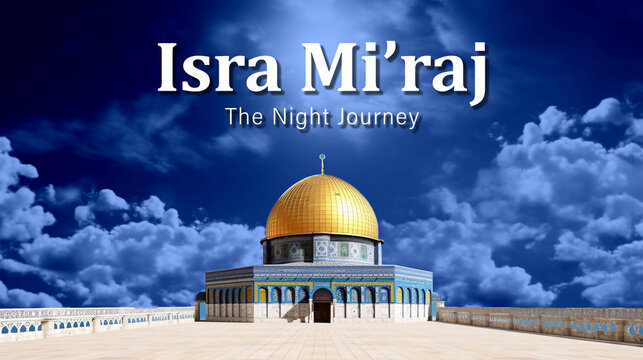 Al-Isra wal Mi'raj Poster Design. The night journey Prophet Muhammad Illustration