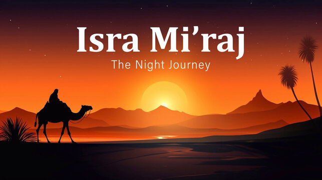 Al-Isra wal Mi'raj Poster Design. The night journey Prophet Muhammad Illustration
