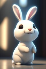 AI generated illustration of a cute fluffy white rabbit isolated on a blurred background