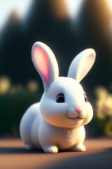 AI generated illustration of a cute fluffy white rabbit isolated on a blurred background