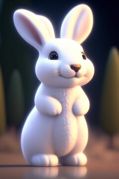 AI generated illustration of a cute fluffy white rabbit isolated on a blurred background