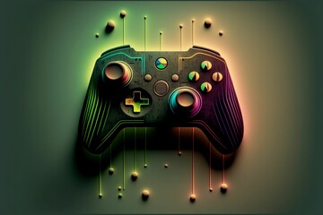 AI generated illustration of a video game controller on a green background - obrazy, fototapety, plakaty