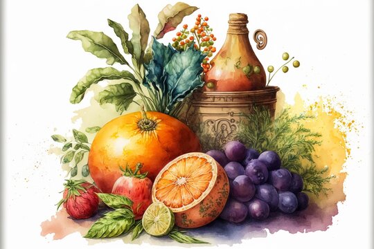 AI-generated illustration of organic fruits and vegetables
