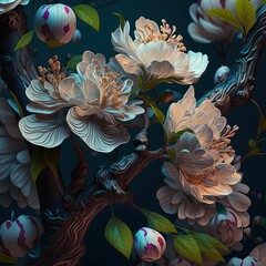 AI-generated illustration of white cherry blossoms
