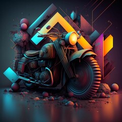 AI generated illustration of a motorcycle surrounded by neon lighting