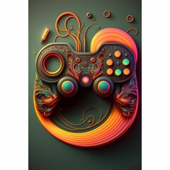 AI generated illustration of a cool game controller with an unusual orange design