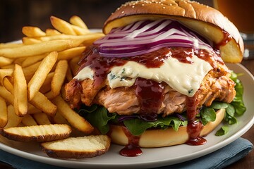 AI generated illustration of a combo: burger, french fries and drink