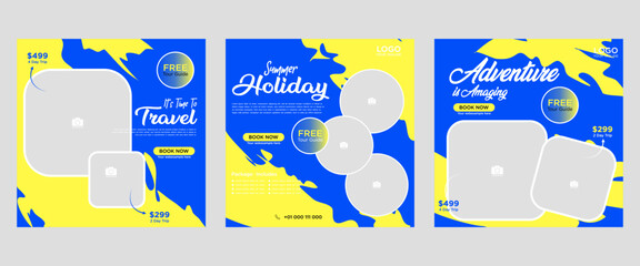 Vector design of colorful vibrant flyer designs for tour agencies with space for text