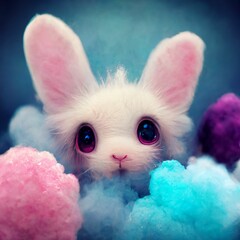 AI generated illustration of an adorable cute fluffy bunny with big eyes