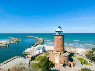 Aerial view down the harbour, Kolobrzeg, Poland