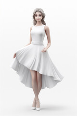 Naklejka premium A charming 3D cartoon character of a girl strikes an adorable and graceful pose against a clean white backdrop. Generative AI.