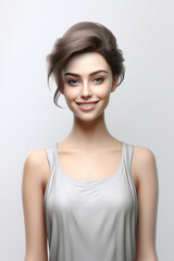 A charming 3D cartoon character of a girl strikes an adorable and graceful pose against a clean white backdrop. Generative AI.