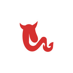 Vector of a minimalistic red demon logo with horns