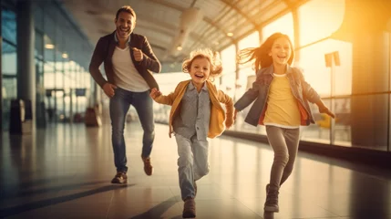 Foto op Canvas Happy family traveler go to airport gate, family with travel bag excited for traveler trip © ETAJOE