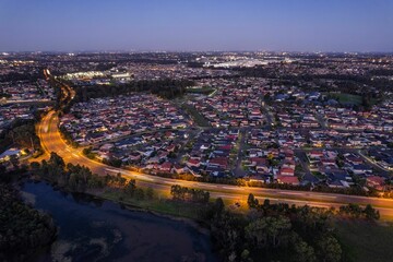 Obraz premium Aerial view of Horningsea Park during the evening in Australia