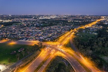Fototapeta premium Aerial view of Horningsea Park during the evening in Australia