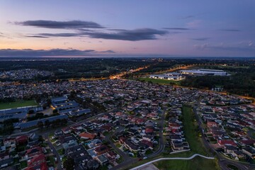 Fototapeta premium Aerial view of Horningsea Park during the evening in Australia