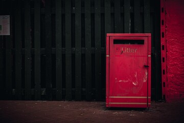 lonesome red litter post trash box in a street