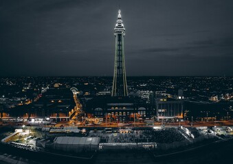 Mesmerizing view of Blackpool Tower and the cityscape of Blackpool, England at night